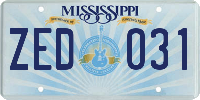 MS license plate ZED031
