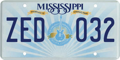 MS license plate ZED032