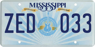 MS license plate ZED033