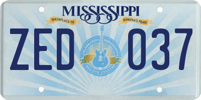 MS license plate ZED037