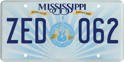 MS license plate ZED062