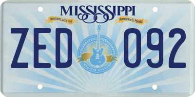 MS license plate ZED092
