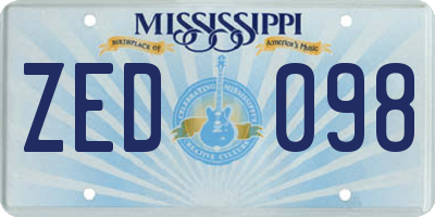 MS license plate ZED098