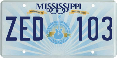 MS license plate ZED103