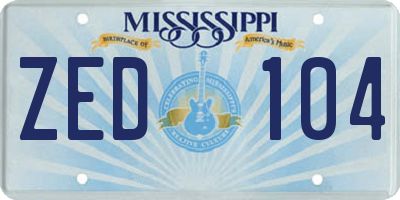 MS license plate ZED104