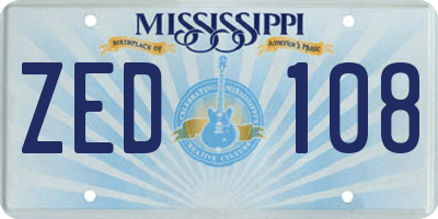 MS license plate ZED108