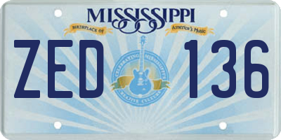 MS license plate ZED136