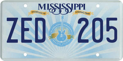 MS license plate ZED205
