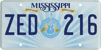 MS license plate ZED216