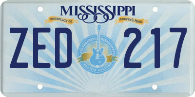 MS license plate ZED217