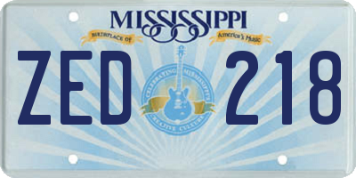 MS license plate ZED218