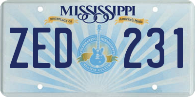 MS license plate ZED231