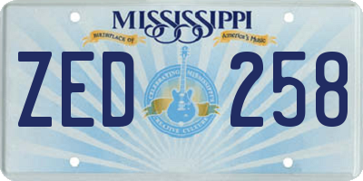 MS license plate ZED258