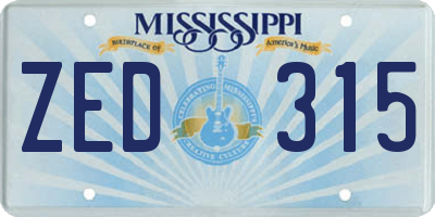 MS license plate ZED315