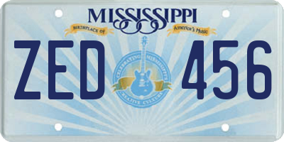 MS license plate ZED456
