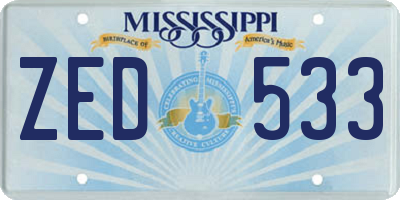 MS license plate ZED533