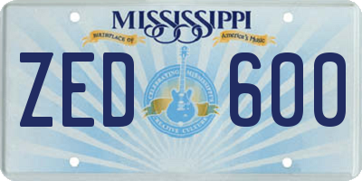 MS license plate ZED600