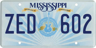 MS license plate ZED602