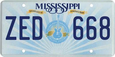 MS license plate ZED668