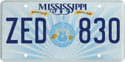 MS license plate ZED830