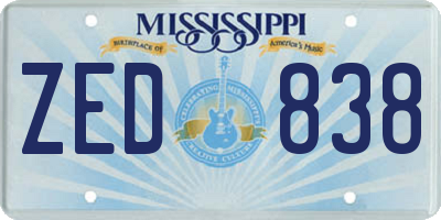 MS license plate ZED838