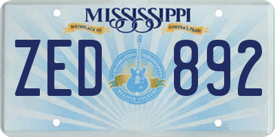 MS license plate ZED892