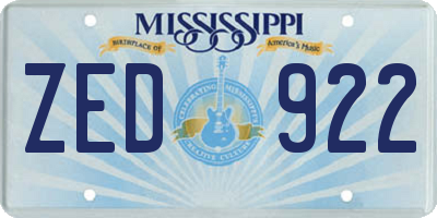 MS license plate ZED922