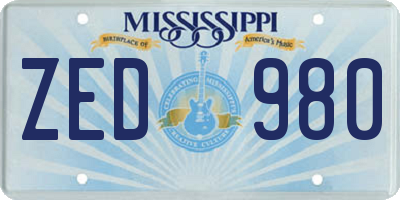MS license plate ZED980