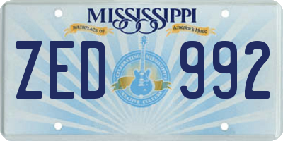 MS license plate ZED992
