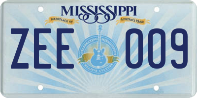MS license plate ZEE009