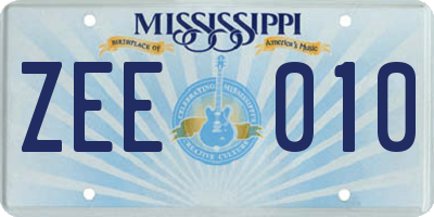 MS license plate ZEE010