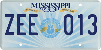 MS license plate ZEE013