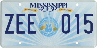 MS license plate ZEE015