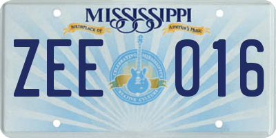 MS license plate ZEE016