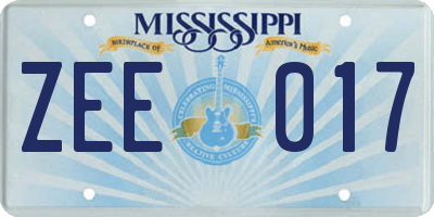 MS license plate ZEE017