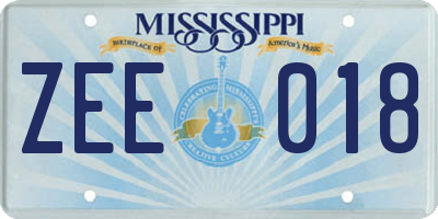 MS license plate ZEE018