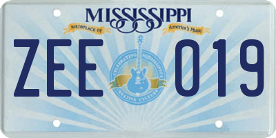 MS license plate ZEE019