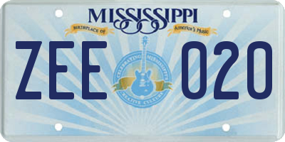 MS license plate ZEE020