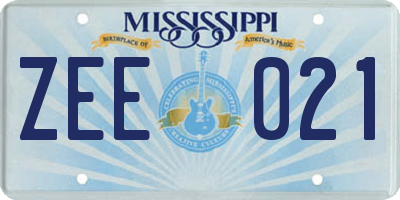 MS license plate ZEE021