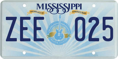 MS license plate ZEE025