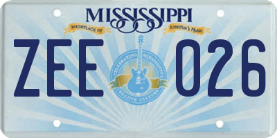 MS license plate ZEE026