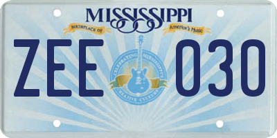 MS license plate ZEE030