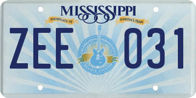 MS license plate ZEE031