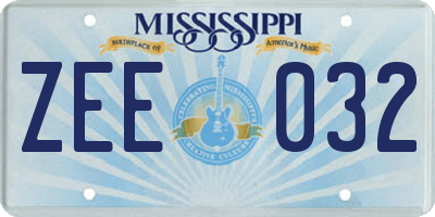 MS license plate ZEE032