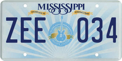 MS license plate ZEE034