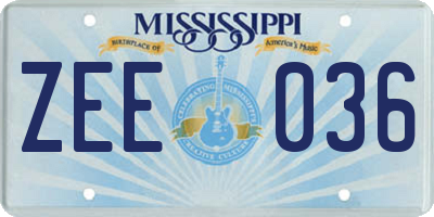 MS license plate ZEE036