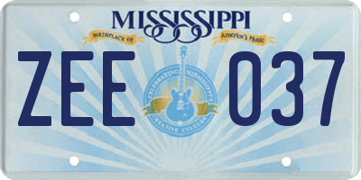 MS license plate ZEE037