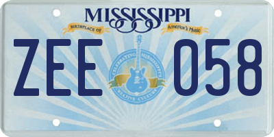MS license plate ZEE058