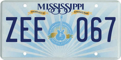 MS license plate ZEE067