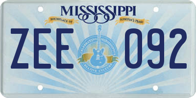 MS license plate ZEE092